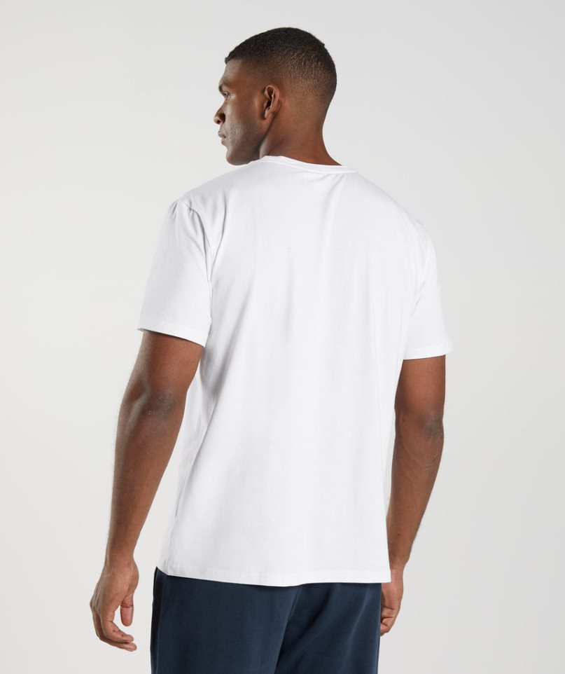 Men's Gymshark Block T-Shirts White | NZ 8EQOAL